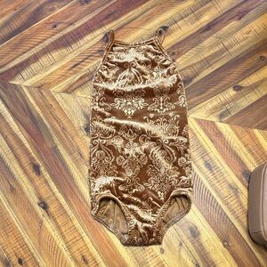 Details Dancewear Gold Velvet Patterned Bodysuit